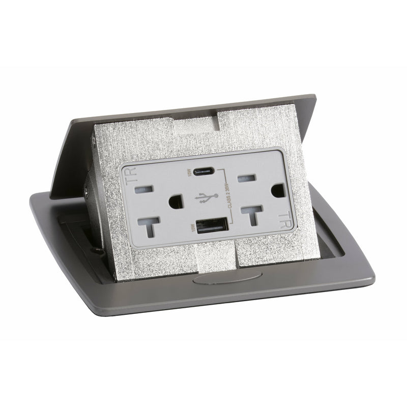 Graphite Conference Table Pop Up Conference Table Box, 2 Power, Charging USB A/C Ports, Graphite ...