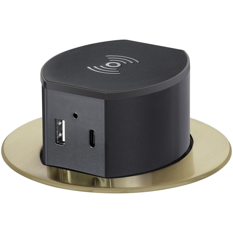 Hubbell RCT600BR Pop Up 15A Power, USB-A/C Wireless Charging, Brass