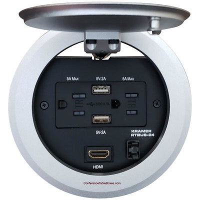 Kramer RTBUS-24 Round Table Box 2 AC, 1 HDMI, 2 Charging USB - Silver