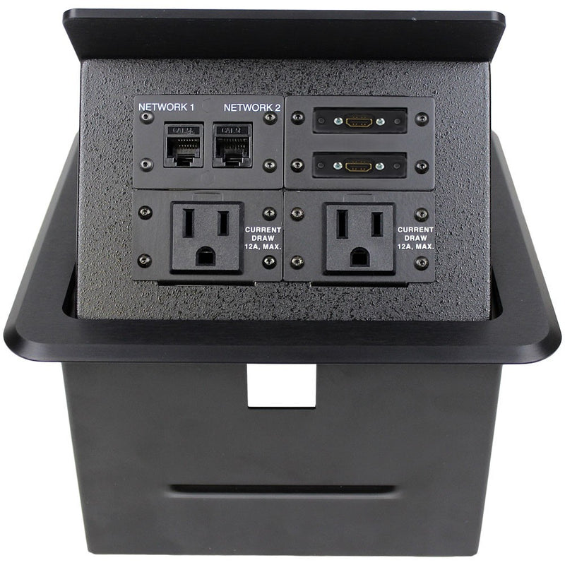 Pop Up Conference Table AV Box, 2 Power, 2 Data, 2 HDMI, Black