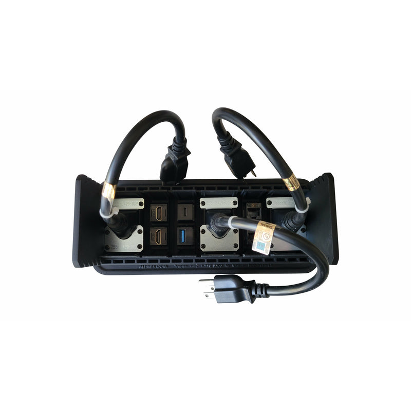 Altinex Table Buddy, 3 Power, 2 HDMI, 1 USB-A, 1 USB-C, 2 Cat6, Black, Rear