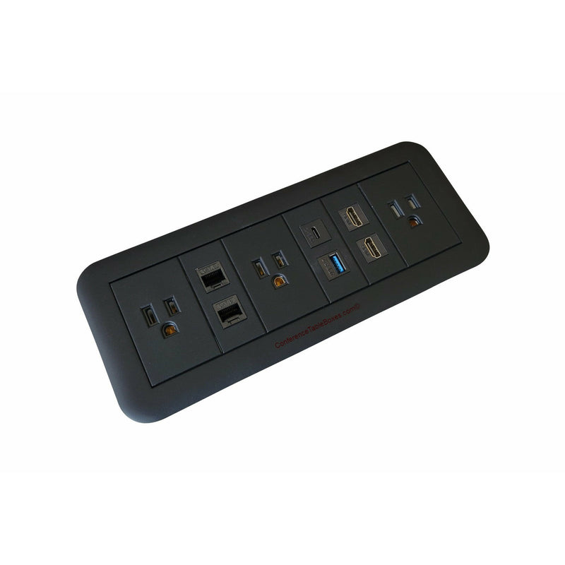 Altinex Table Buddy, 3 Power, 2 HDMI, 1 USB-A, 1 USB-C, 2 Cat6, Black, Angle