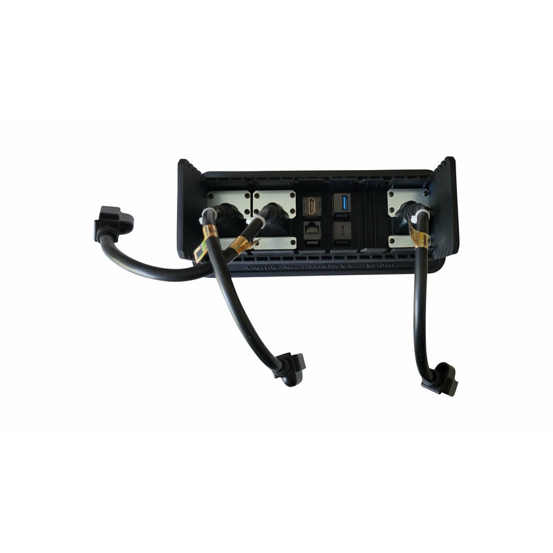 Altinex Table Buddy, 3 Power, 1 HDMI, 1 USB-A, 1 USB-C, 1 Cat6, Black, Rear