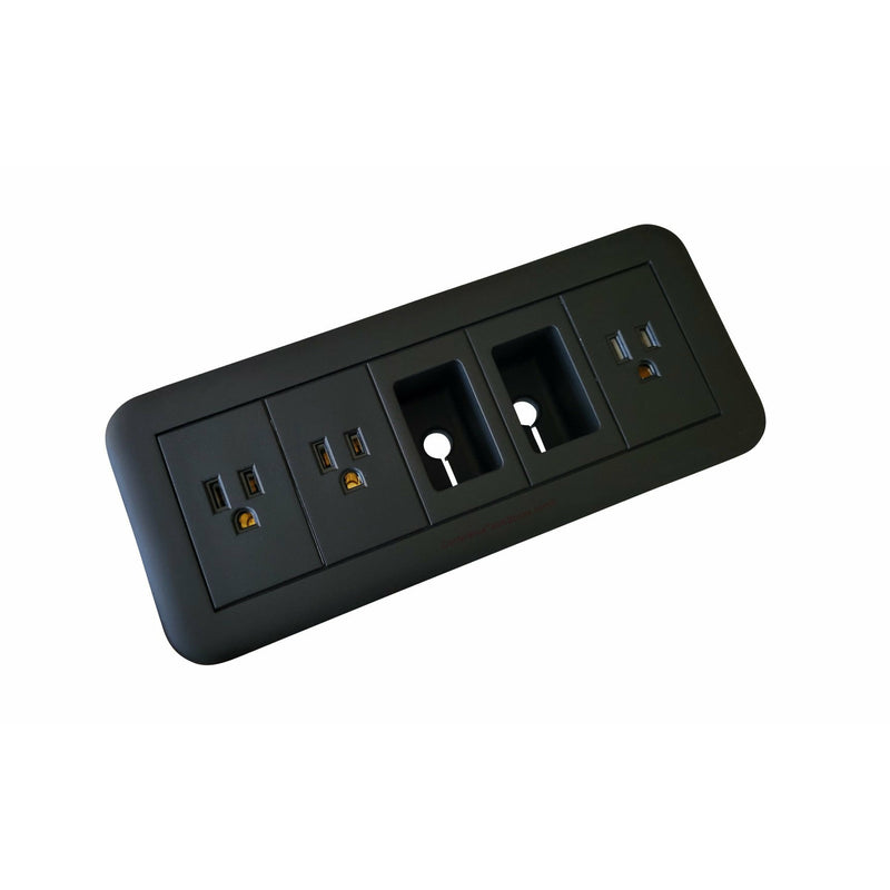 Altinex Surface Mount Table Buddy Box, 3 Power, 2 Grommet Holes, Black, Angle