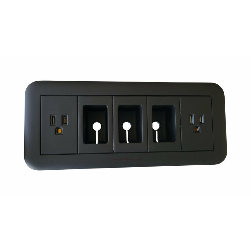 Altinex Surface Mount Table Buddy Box, 2 Power, 3 Grommet Holes, Black