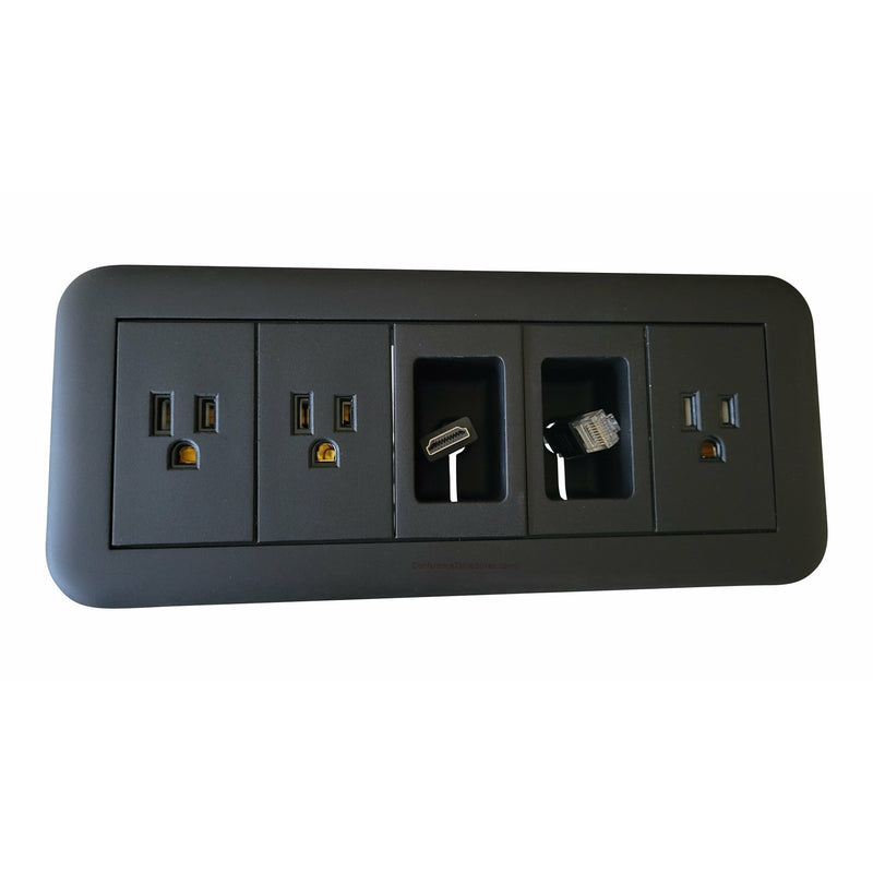 Altinex Surface Mount Table Box 3 Power, Retracting HDMI & Cat6, Black