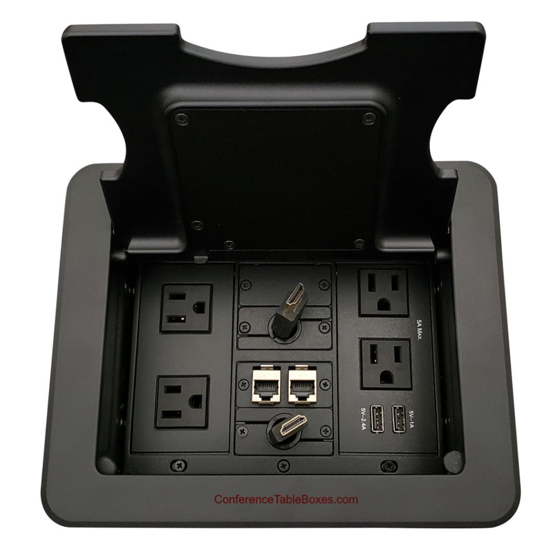 Kramer TBUS-1-KWC-B6 Cable Well Wireless QI 4 Power, 2 USB, Retractable HDMI, 2 Cat6, Black