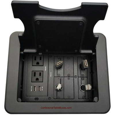 Kramer TBUS-1-KWC-B7 Cable Well Wireless Charging 2 AC, 2 USB, Retractable HDMI/Cat6, Black
