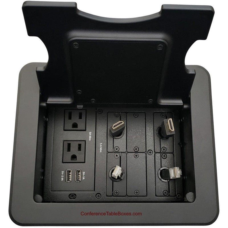 Kramer TBUS-1-KWC-B7 Cable Well Wireless Charging 2 AC, 2 USB, Retractable HDMI/Cat6, Black