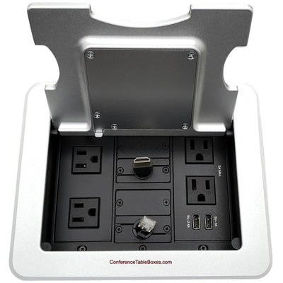 Kramer TBUS-1-KWC-S5 Cable Well Wireless Charging 4 AC, 2 USB, Retractable HDMI/Cat6 Silver