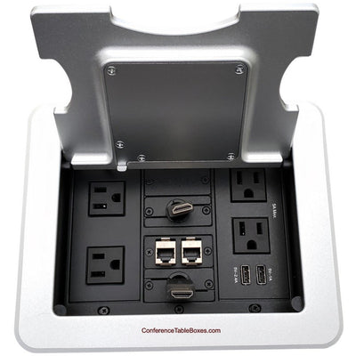 Kramer TBUS-1-KWC-S6 Cable Well Wireless QI 4 Power, 2 USB, Retractable HDMI, 2 Cat6 Silver