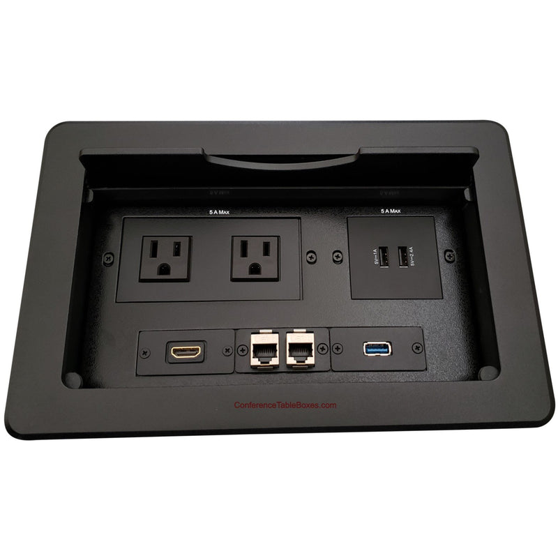 Kramer TBUS-10-B2 Table Box w/ 2 Power, 1 HDMI, 2 Charging USB, 1 USB, 2 Cat6, Black