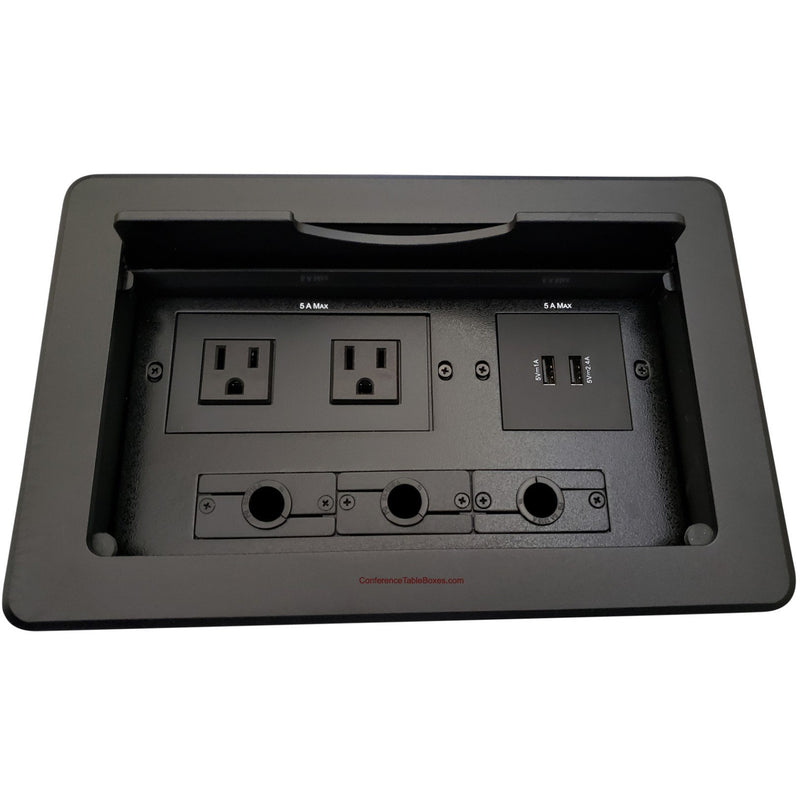 Kramer TBUS-10-B4 Conference Table Box 2 Power, 2 Charging USB, 3 Grommet Holes, Black