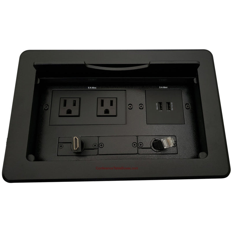 Kramer TBUS-10-B5 Conference Table Box 2 AC/Charging USB, Retracting HDMI & Cat6, Black