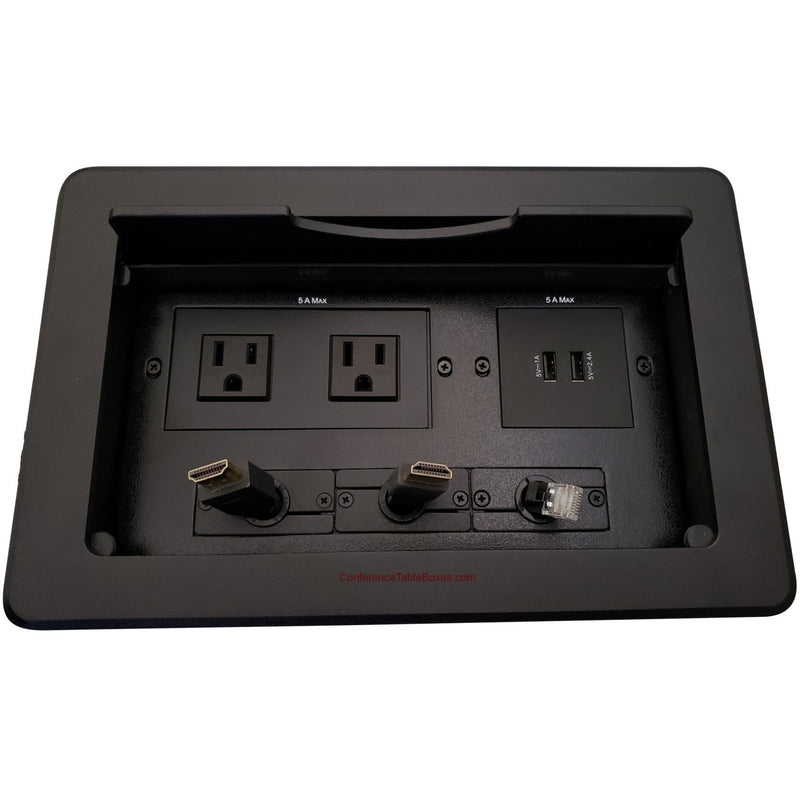 Kramer TBUS-10-B6 Table AV Box 2 AC/Charging USB, Retracting 2 HDMI & 1 Cat6, Black