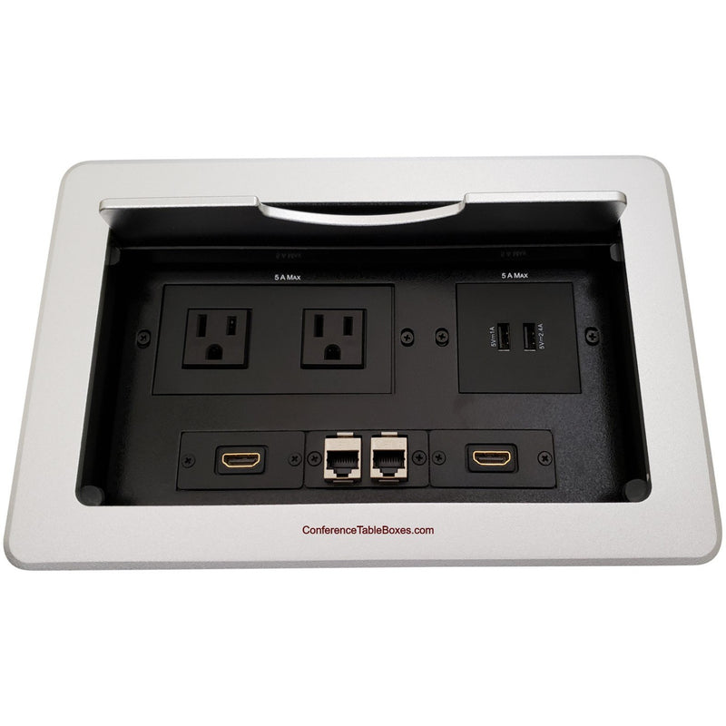 Conference Table Box w/ 2 Power, 2 HDMI, 2 Charging USB, 2 Cat6 Silver ...