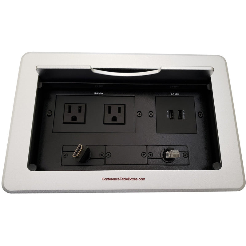 Kramer TBUS-10-S6 Conference Table Box 2 AC/Charging USB, Retracting HDMI & Cat6, Silver