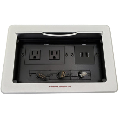 Kramer TBUS-10-S6 Table AV Box 2 AC/Charging USB, Retracting 2 HDMI & 1 Cat6, Silver