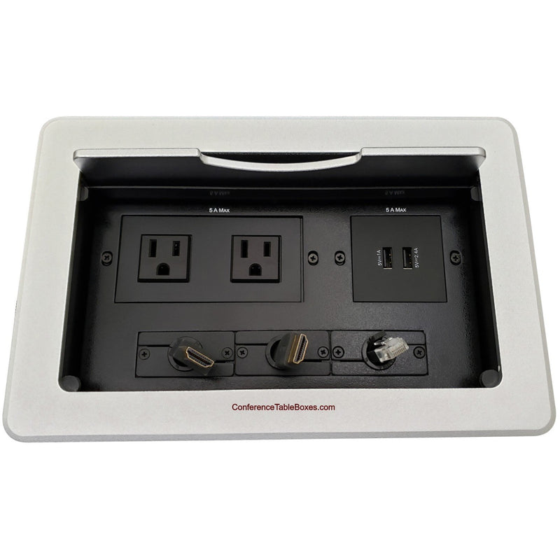Kramer TBUS-10-S6 Table AV Box 2 AC/Charging USB, Retracting 2 HDMI & 1 Cat6, Silver
