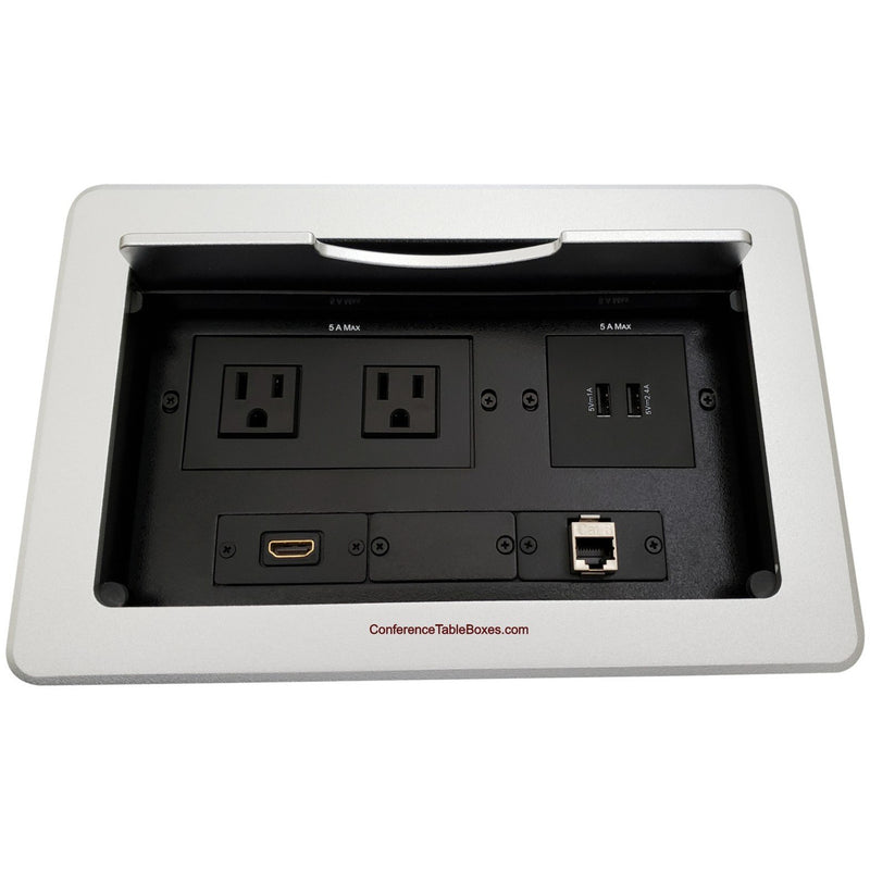 Kramer TBUS-10-S7 Conference Table Box, 2 Power, 1 HDMI, 2 Charging USB, 1 Cat6, Silver