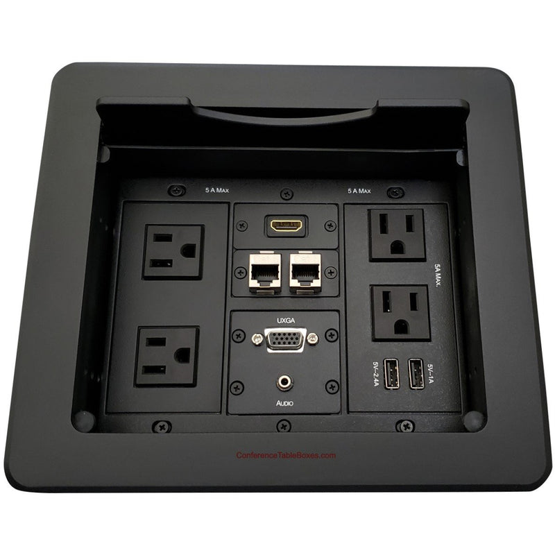 Kramer TBUS-1N-B2 4 Power, 2 Charging USB, 1 HDMI, 2 Cat6, 1 VGA, 1 Audio - Black