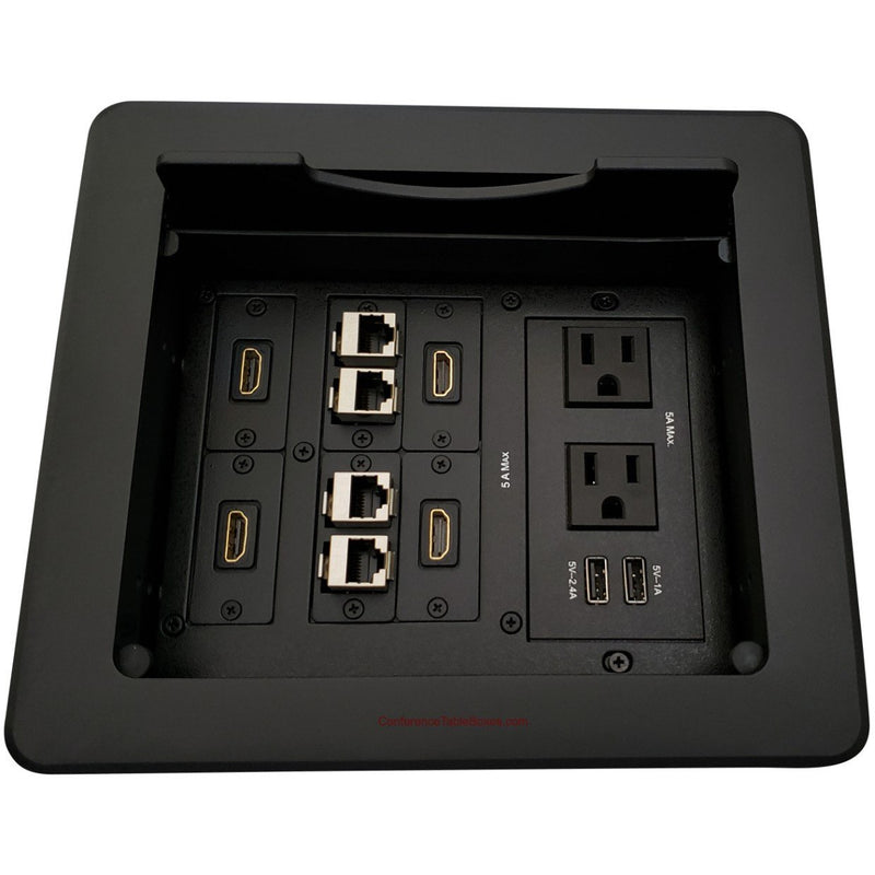 Kramer TBUS-1N-B3 Table Box with 2 Power, 4 HDMI, 2 Charging USB, 4 Cat6, Black