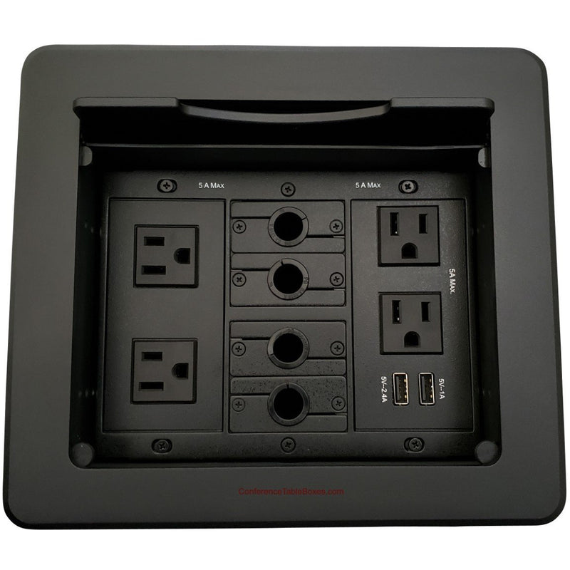Kramer Table Box with 4 Power, 2 Charging USB, 4 Cable Holes, Black ...