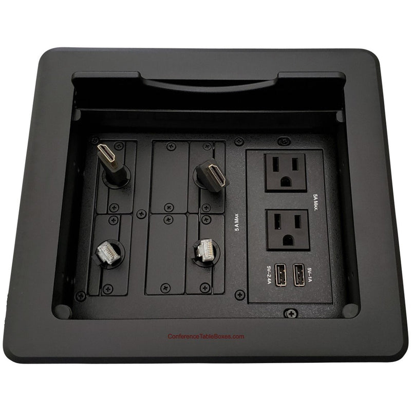 Kramer TBUS-1N-B7 Table Well, 4 Power, 2 Charging USB, 2 Retracting HDMI and Cat6, Black