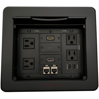 Kramer TBUS-1N-B8 Multimedia Table Box, 2 Power, 2 Charging USB, 3 Video, 2 Cat6 - Black