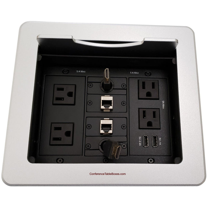 Kramer TBUS-1N-S6 Table Well, 4 Power, 2 Charging USB, 2 Retracting HDMI, 2 Cat6, Silver