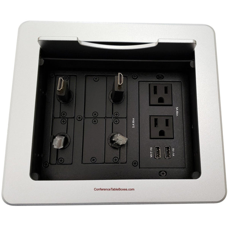 Kramer TBUS-1N-S7 Table Well 4 Power, 2 Charging USB, 2 Retracting HDMI and Cat6, Silver