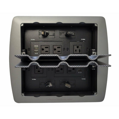 Dual Sided Cable Well, 6 Power, 4 Charging USB Retractable HDMI & Cat6