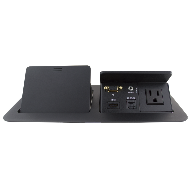 Pop Up Dual Sided AV Box, 2 Power, 2 RJ45, 2 HDMI, 2 VGA - Black