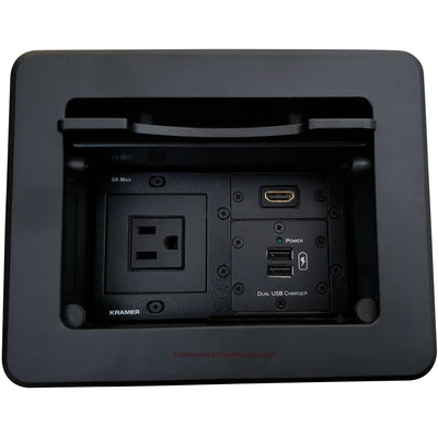 Kramer TBUS-5-B3 Cable Well Table Box, 1 Power, 1 HDMI, 2 Charging USB, Black