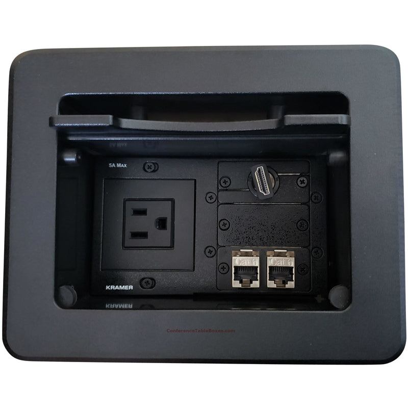 Kramer TBUS-5-B7 Cable Well Table Box, 1 Power, 1 Retractable HDMI, 2 Cat6 - Black