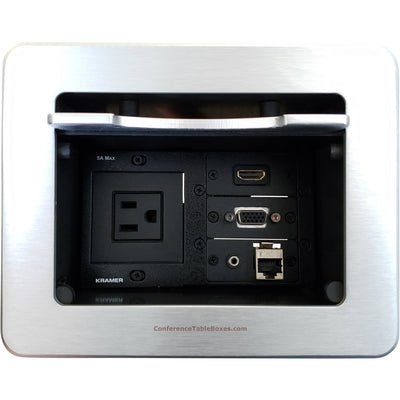 Cable Well Table Box 1 Power, 1 HDMI, 1 Cat6, 1 VGA, 1 Audio - Silver