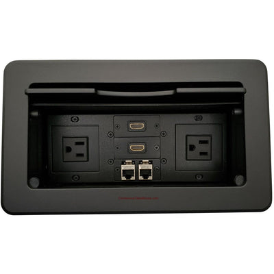 Kramer TBUS-6-B3 Conference Table Cable Cubby, 2 Power, 2 HDMI, 2 Data Ports, Black