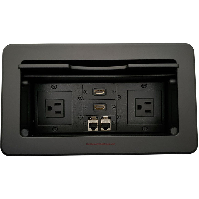 Kramer TBUS-6-B3 Conference Table Cable Cubby, 2 Power, 2 HDMI, 2 Data Ports, Black