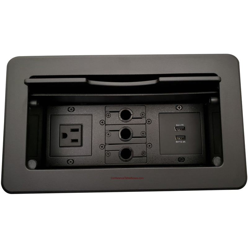 Kramer TBUS-6-B4 Conference Table Connectivity Box 1 Power, 2 Charging USB, and 3 Cable Holes - Black