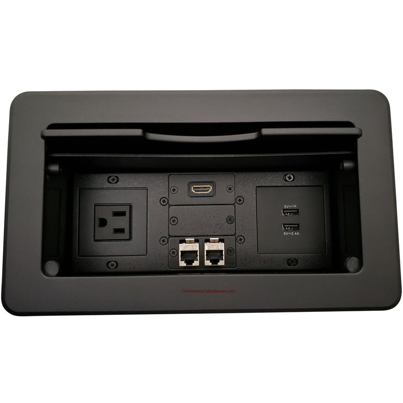 Conference Table Box, 1 Power, 2 Charging USB, 1 HDMI, 2 Data - Black