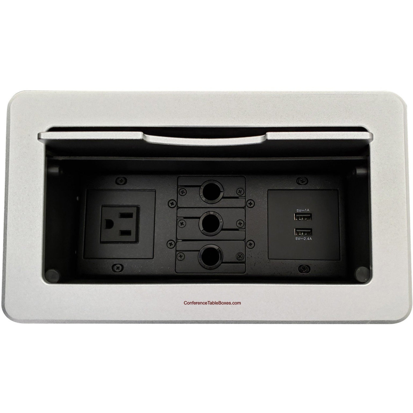 Table Boxes Conference Table Box 1 Power, 2 Charging USB, 3 Cable Holes - Silver ...