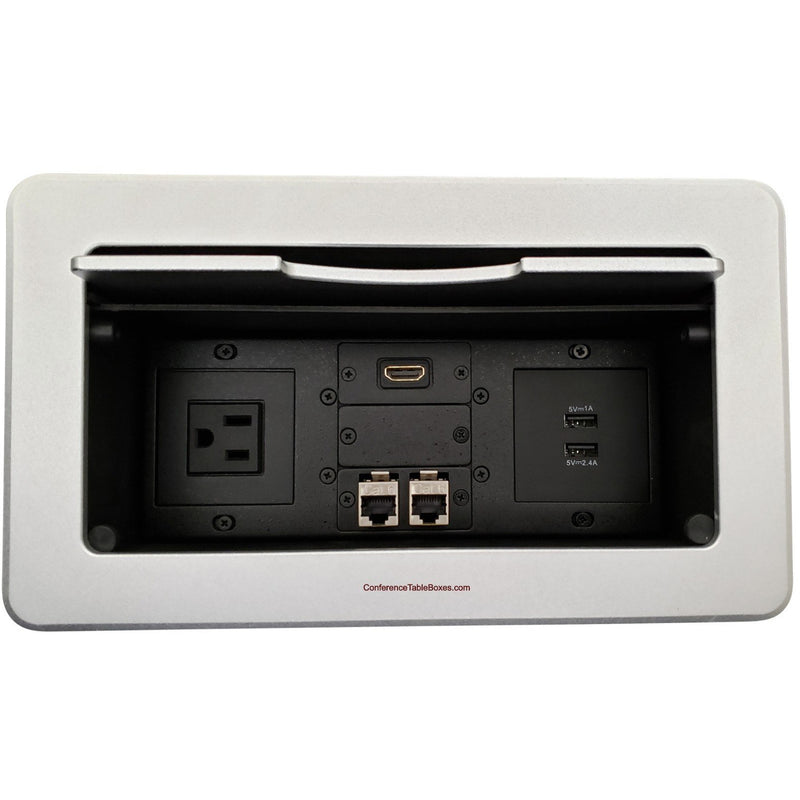 Kramer TBUS-6-S7 Conference Table Box, 1 Power, 2 Charging USB, 1 HDMI, 2 Data - Silver
