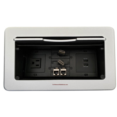 Kramer TBUS-6-S7 Cable Well, 1 Power, 2 Charging USB, 2 Data, 2 Retracting HDMI, Silver