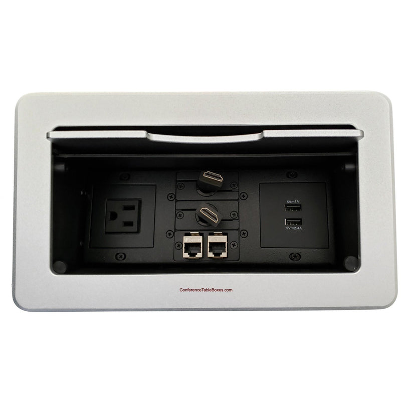 Kramer TBUS-6-S7 Cable Well, 1 Power, 2 Charging USB, 2 Data, 2 Retracting HDMI, Silver