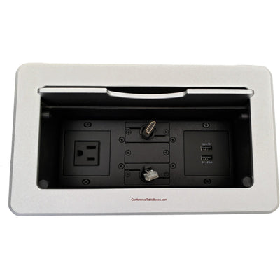 Cable Well, 1 Power, 2 Charging USB, Retracting HDMI and Data, Silver