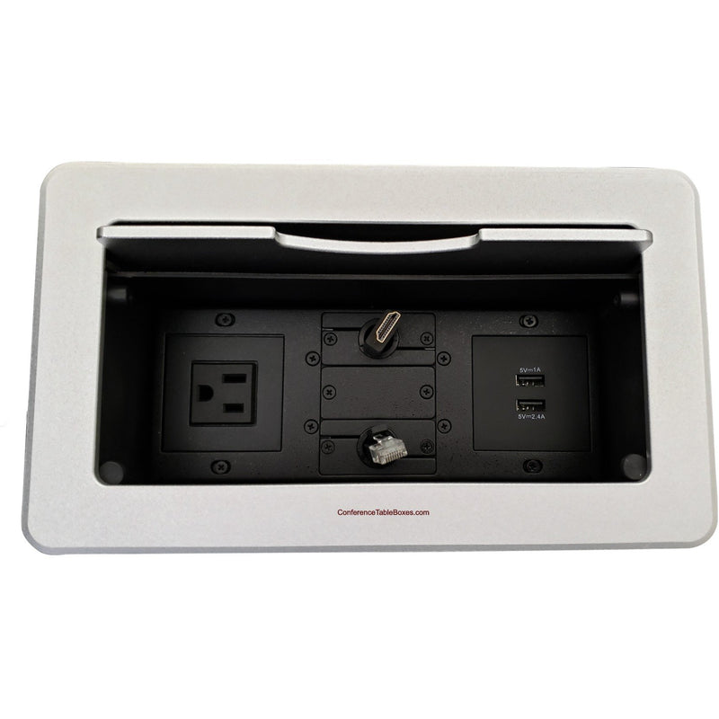 Cable Well, 1 Power, 2 Charging USB, Retracting HDMI and Data, Silver