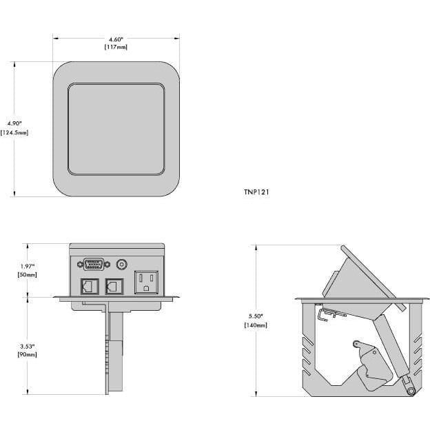 Altinex TNP121 Pop Up Conference Table Box, AC, Data, Phone, VGA Black Diagram