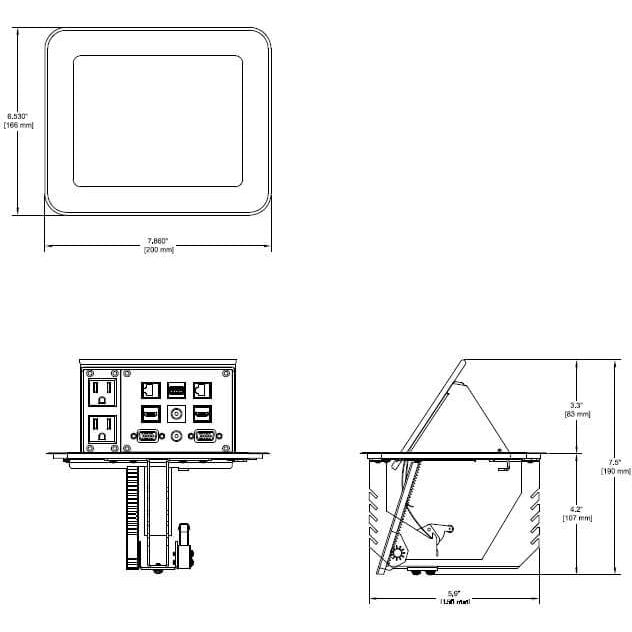 Pop Up Tabletop Multi Connection Box, AC, Data, HDMI, VGA, USB, Silver