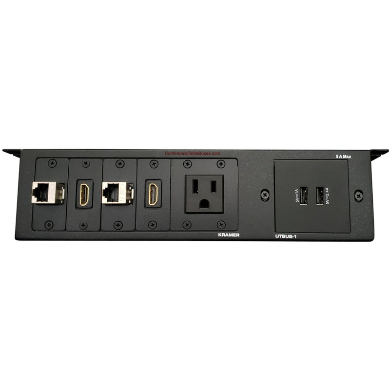 Kramer UTBUS-1-3 Under Table Edge Mount, 1 Power, 2 Charging USB, 2 Data, 2 HDMI - Black