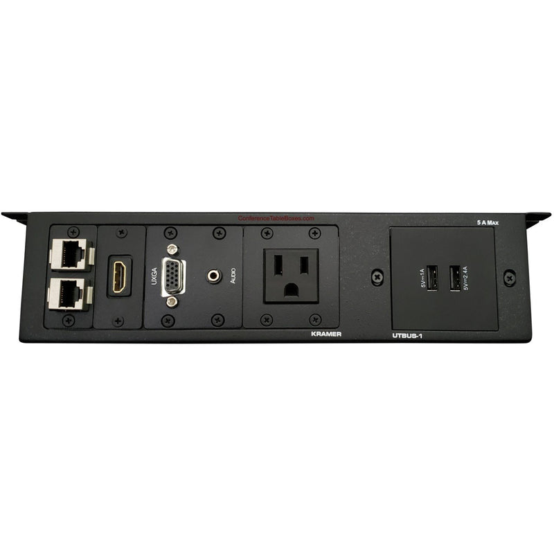 Kramer UTBUS-1-5 Under Table Box 2 Charging USB, 1 Power, 2 Data, 1 HDMI, 1 VGA, 1 Audio, Black